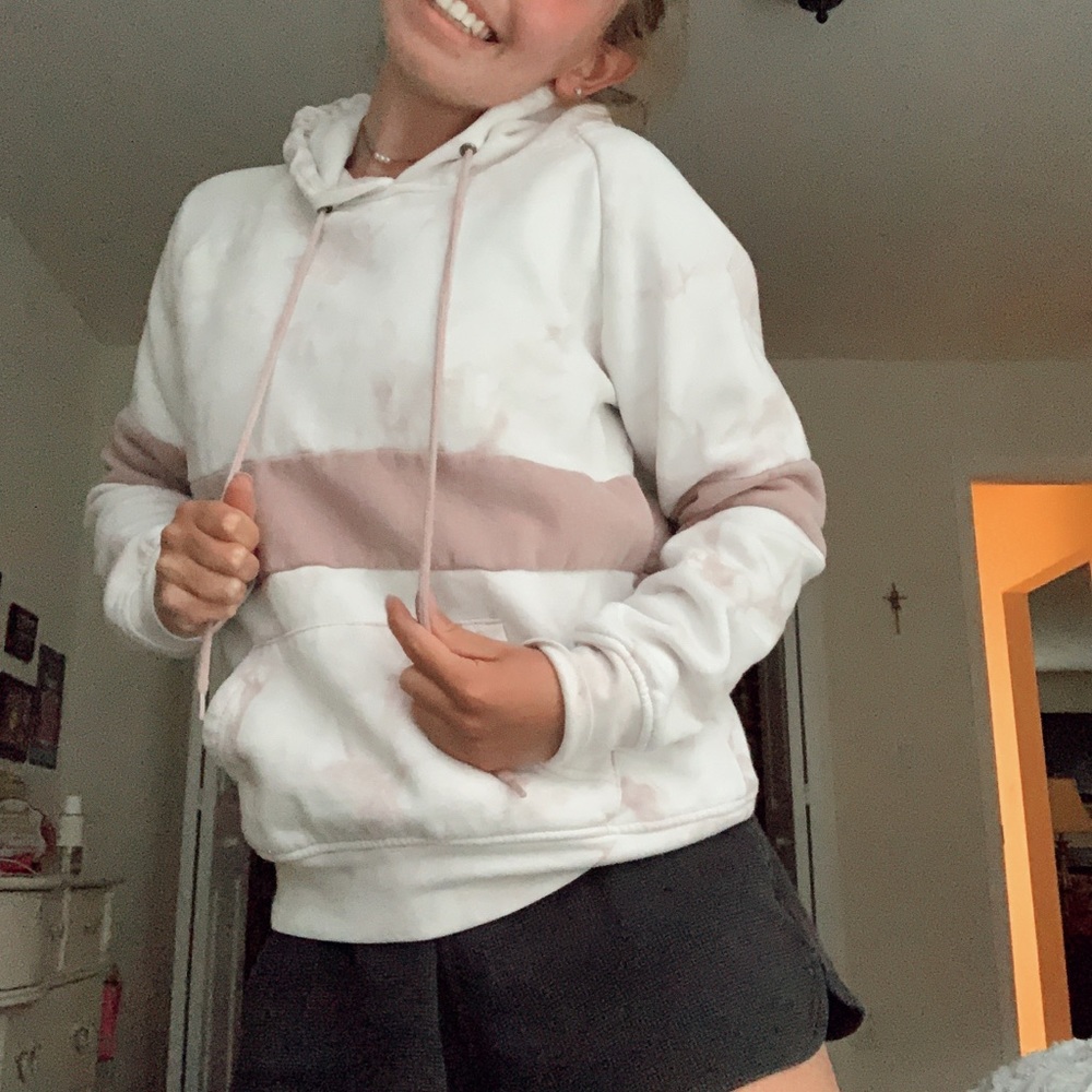 Pink and white hoodie